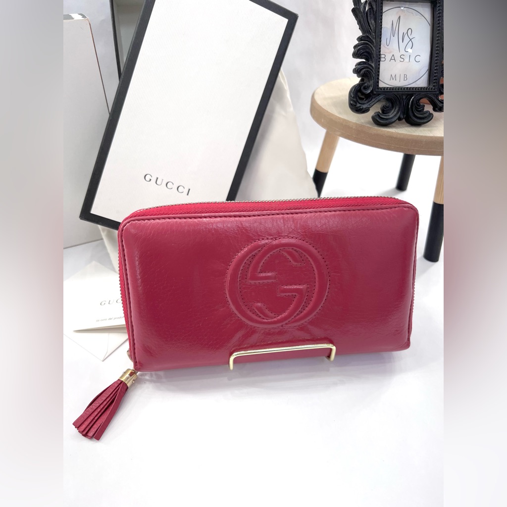 Gucci Pink Leather Soho Interlocking Gg Logo Zip Around Wallet W/Coa